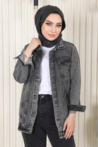 Düğmeli Kot Ceket Füme 6009