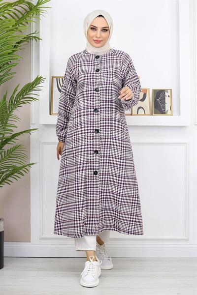 Düğmeli Şanel Kap Mürdüm 19168