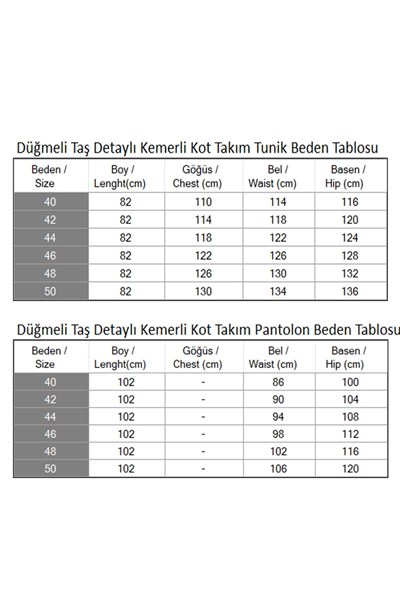 Düğmeli Taş Detaylı Kemerli Kot Takım Koyu Mavi 19485