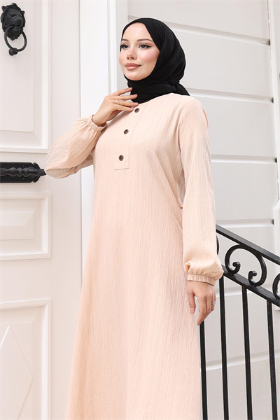 Düğmeli Tesettür Takım Bej MSV10358