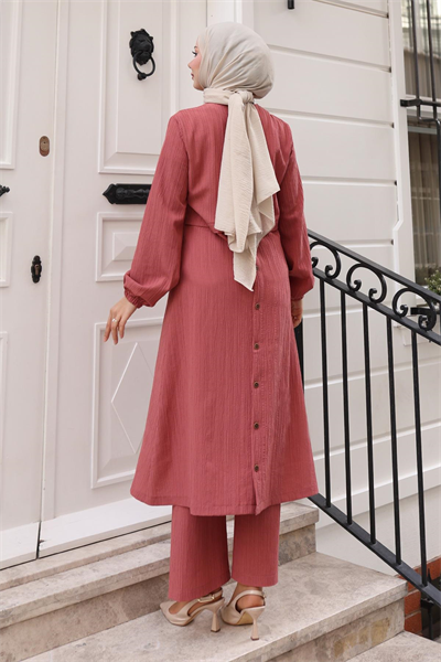 Düğmeli Tesettür Takım Gül Kurusu MSV10358