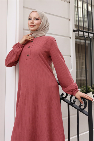 Düğmeli Tesettür Takım Gül Kurusu MSV10358