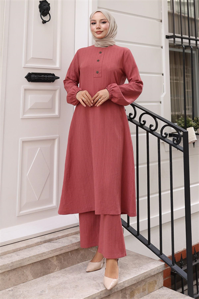 Düğmeli Tesettür Takım Gül Kurusu MSV10358