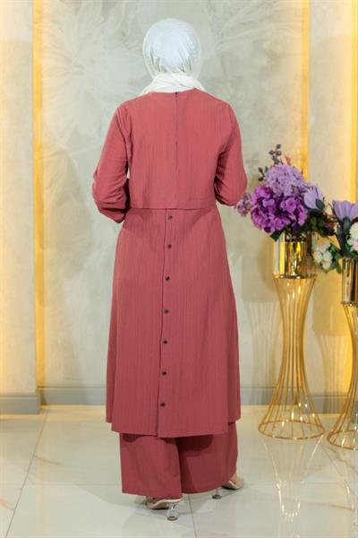 Düğmeli Tesettür Takım Gül Kurusu MSW10358-2