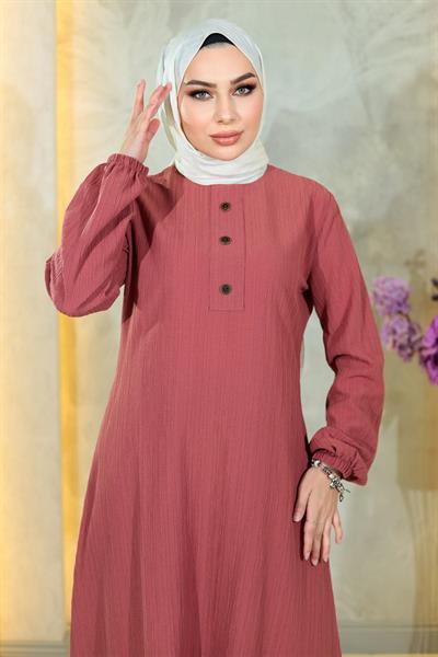 Düğmeli Tesettür Takım Gül Kurusu MSW10358-2