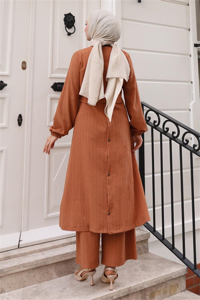 Düğmeli Tesettür Takım Taba MSV10358