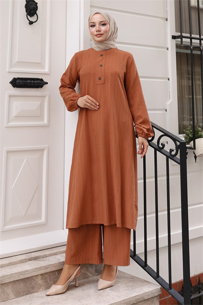 Düğmeli Tesettür Takım Taba MSV10358