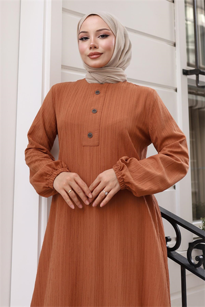 Düğmeli Tesettür Takım Taba MSV10358