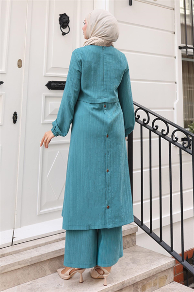 Düğmeli Tesettür Takım Turkuaz MSV10358