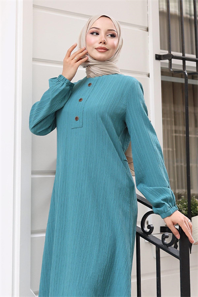 Düğmeli Tesettür Takım Turkuaz MSV10358