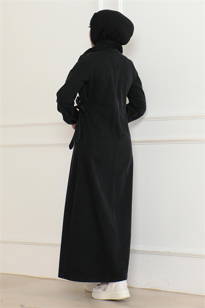 Düğmeli Yandan Bağlamalı Kot Ferace Füme 19361