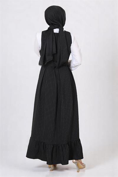 Eteği Pileli Kemerli Jile Takım Siyah 19221