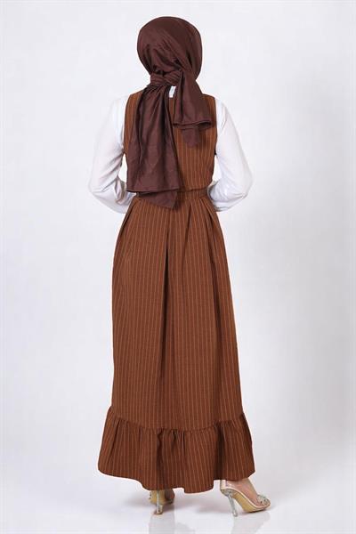 Eteği Pileli Kemerli Jile Takım Taba 19221