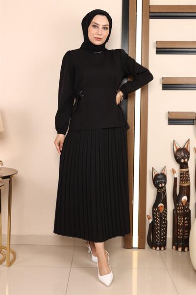 Eteği Pileli Takım Siyah 19134