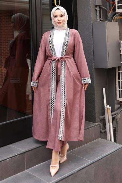 Etnik Desenli Kimono Takım Gül Kurusu MSW19251-3