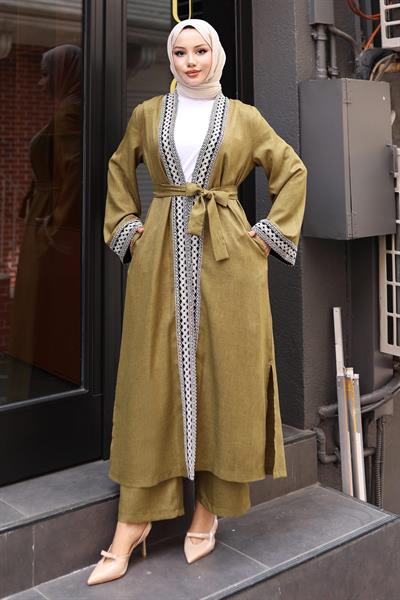 Etnik Desenli Kimono Takım Haki 19251