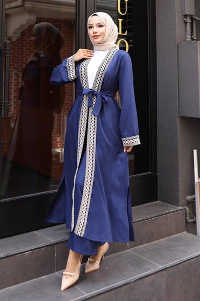 Etnik Desenli Kimono Takım İndigo MSW19251-2