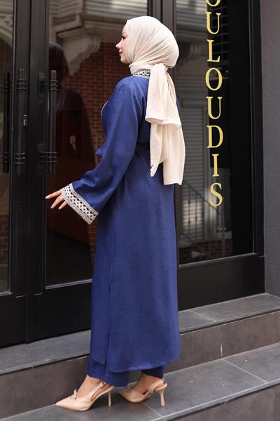 Etnik Desenli Kimono Takım İndigo MSW19251-2