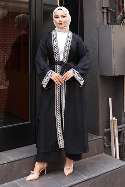 Etnik Desenli Kimono Takım Siyah MSW19251-1