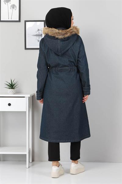 Fermuar Detaylı Kot Mont Petrol 9735