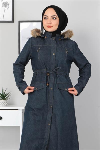 Fermuar Detaylı Kot Mont Petrol 9735