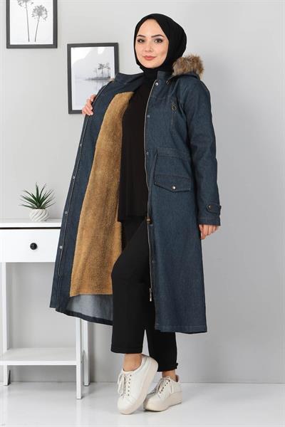 Fermuar Detaylı Kot Mont Petrol 9735