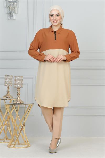 Fermuar Detaylı Tunik Krem 6098