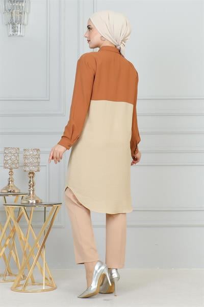 Fermuar Detaylı Tunik Krem 6098