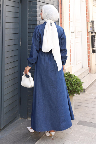 Fermuarlı Beli Lastikli Kot Elbise Koyu Kot MSV19240