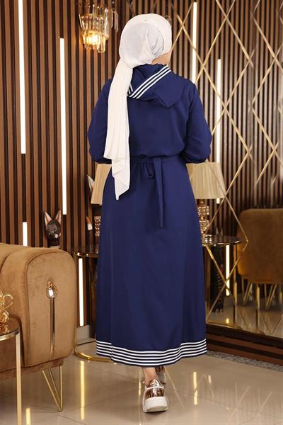 Fermuarlı Kapşonlu Ferace İndigo 19126