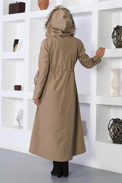 Fermuarlı Kapşonlu Mont Vizon 10362