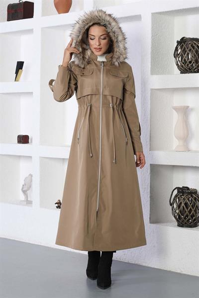 Fermuarlı Kapşonlu Mont Vizon 10362