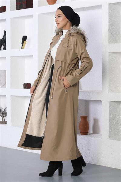 Fermuarlı Kapşonlu Mont Vizon 10362