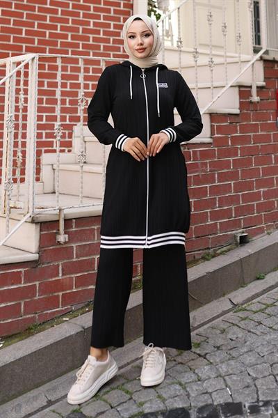 Fermuarlı Ribanalı Takım Siyah 10405