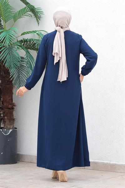Fermuarlı Şifon Abiye Ferace İndigo 17300