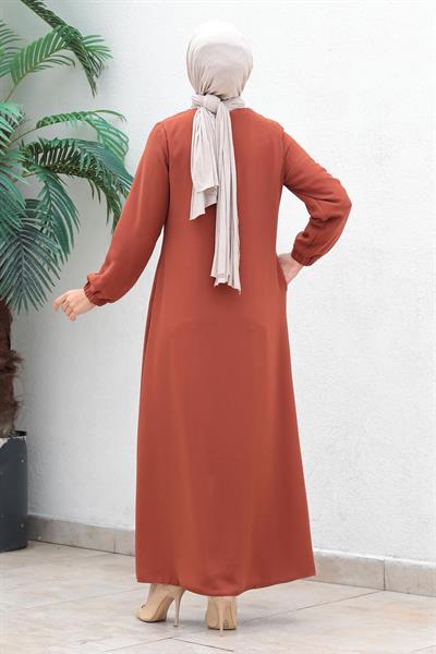 Fermuarlı Şifon Abiye Ferace Somon 17300