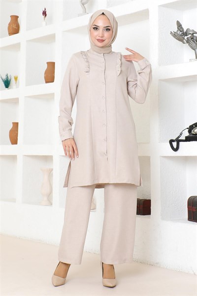 Fırfır Detaylı Takım Bej 19224