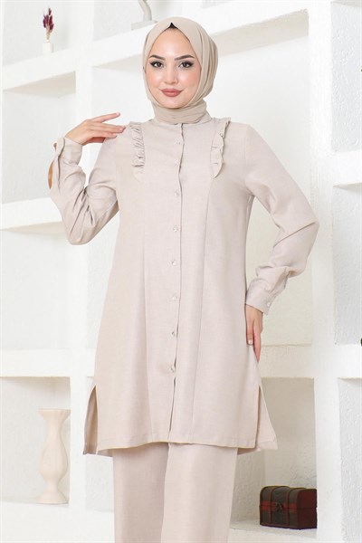 Fırfır Detaylı Takım Bej 19224