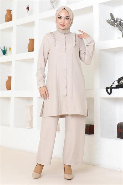 Fırfır Detaylı Takım Bej MSW19224-3