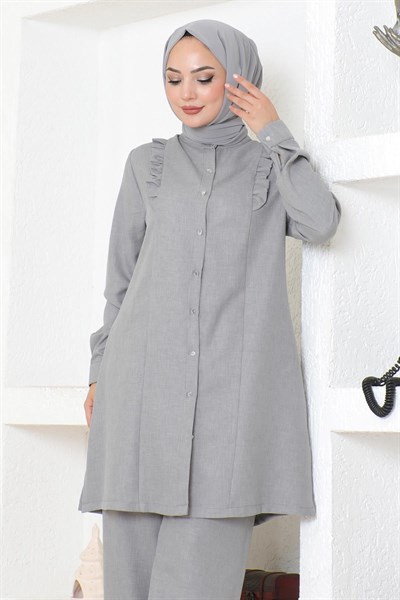 Fırfır Detaylı Takım Gri 19224