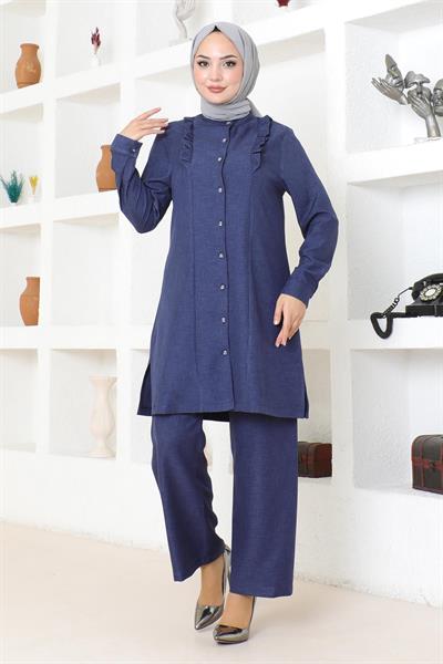 Fırfır Detaylı Takım İndigo 19224