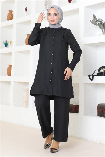 Fırfır Detaylı Takım Siyah 19224