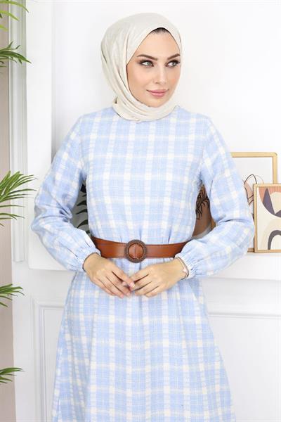 Fırfırlı Tesettür Elbise Mavi 19165