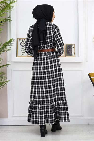 Fırfırlı Tesettür Elbise Siyah 19165