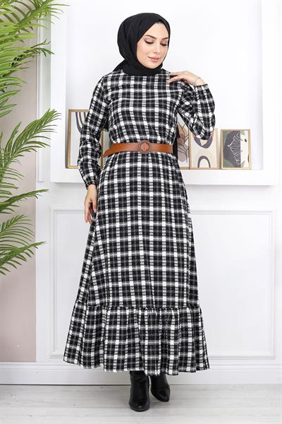 Fırfırlı Tesettür Elbise Siyah 19165