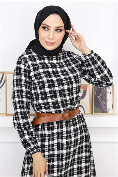 Fırfırlı Tesettür Elbise Siyah 19165