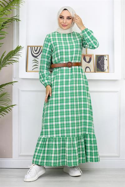 Fırfırlı Tesettür Elbise Yeşil 19165