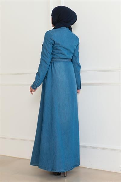 Gizli Düğmeli Kot Elbise Açık Mavi 6142