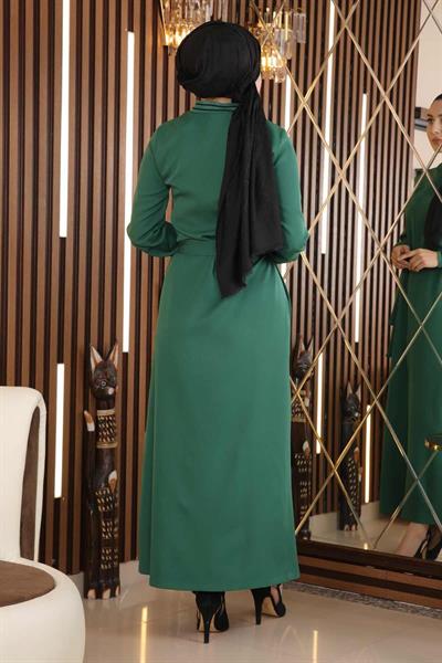 Gizli Düğmeli Ribanalı Ferace Zümrüt 18901