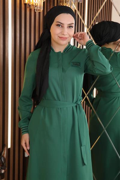 Gizli Düğmeli Ribanalı Ferace Zümrüt 18901